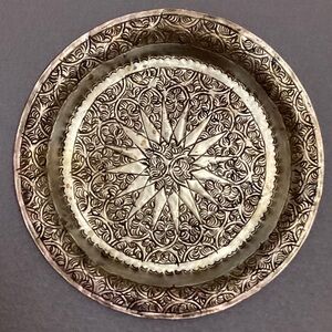 Vintage Moroccan Brass Etched Tray Wall Decor 7.75”